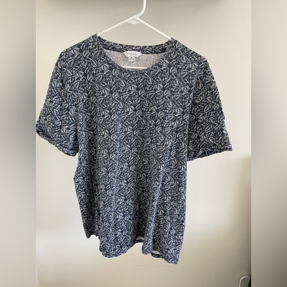 Eleven Paris Geometric Print T-Shirt Blue White (XLarge)